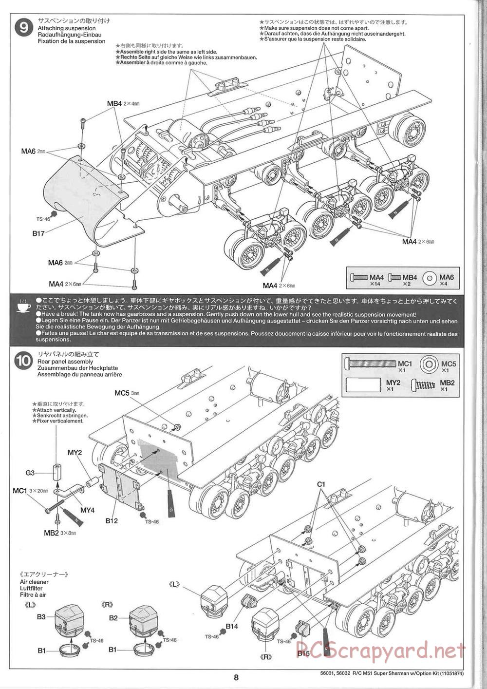 Tamiya - Super Sherman M-51 - 1/16 Scale Chassis - Manual - Page 8