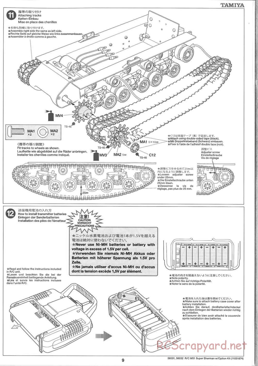 Tamiya - Super Sherman M-51 - 1/16 Scale Chassis - Manual - Page 9