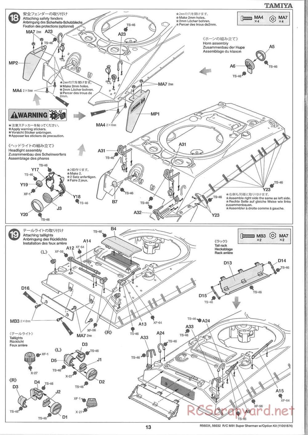 Tamiya - Super Sherman M-51 - 1/16 Scale Chassis - Manual - Page 13