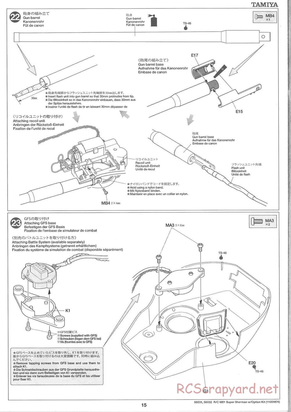 Tamiya - Super Sherman M-51 - 1/16 Scale Chassis - Manual - Page 15