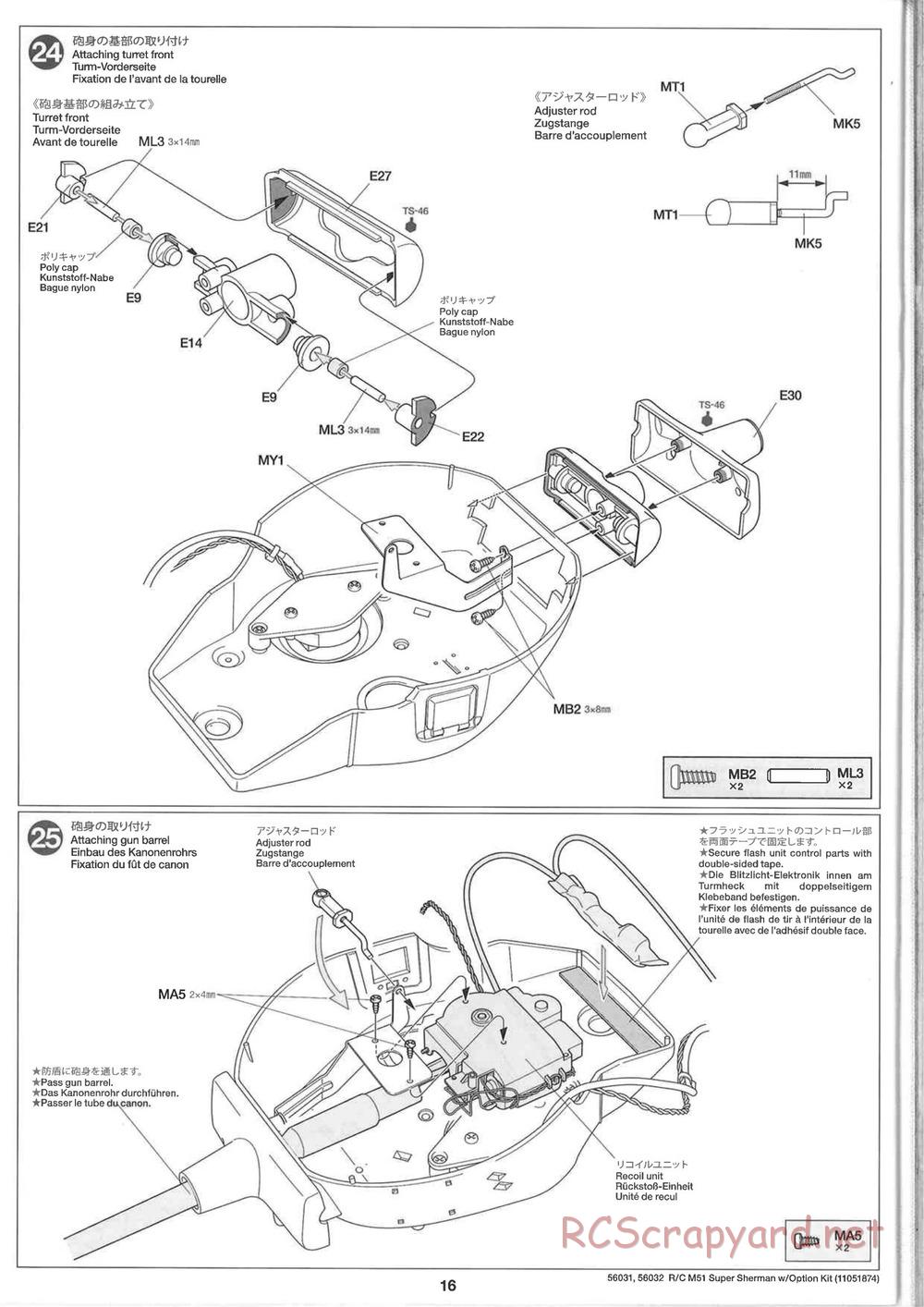 Tamiya - Super Sherman M-51 - 1/16 Scale Chassis - Manual - Page 16