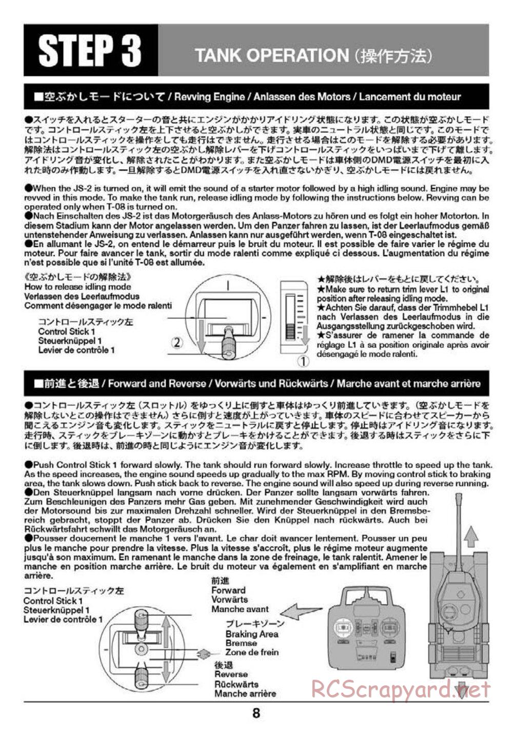 Tamiya - Russian Heavy Tank JS-2 1944 ChKZ - 1/16 Scale Chassis - Operation Manual - Page 8