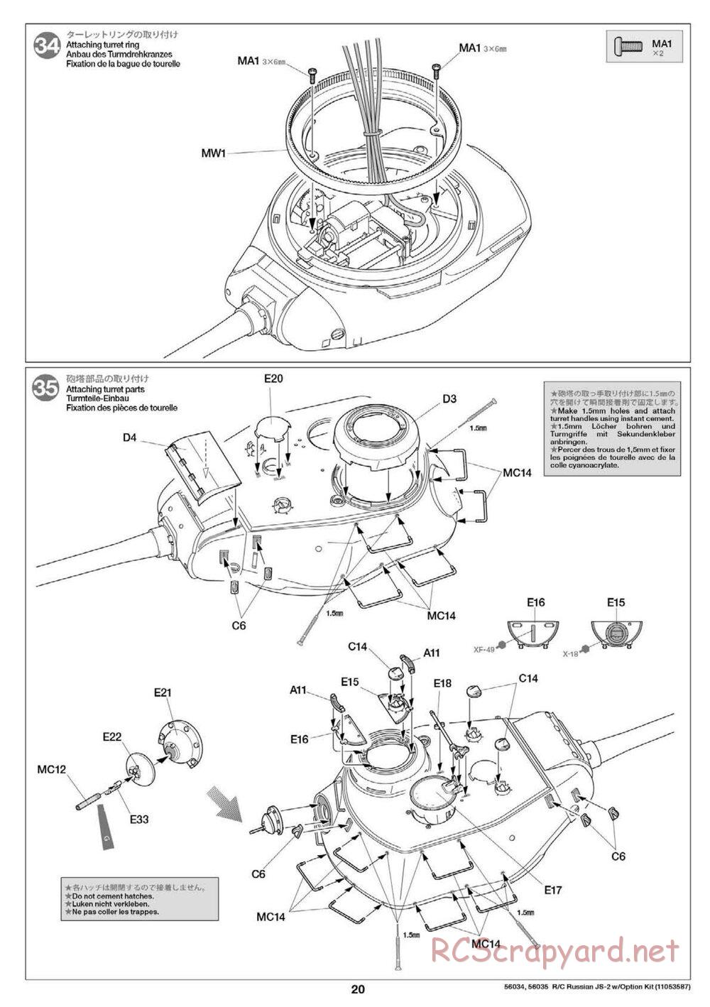 Tamiya - Russian Heavy Tank JS-2 1944 ChKZ - 1/16 Scale Chassis - Manual - Page 20