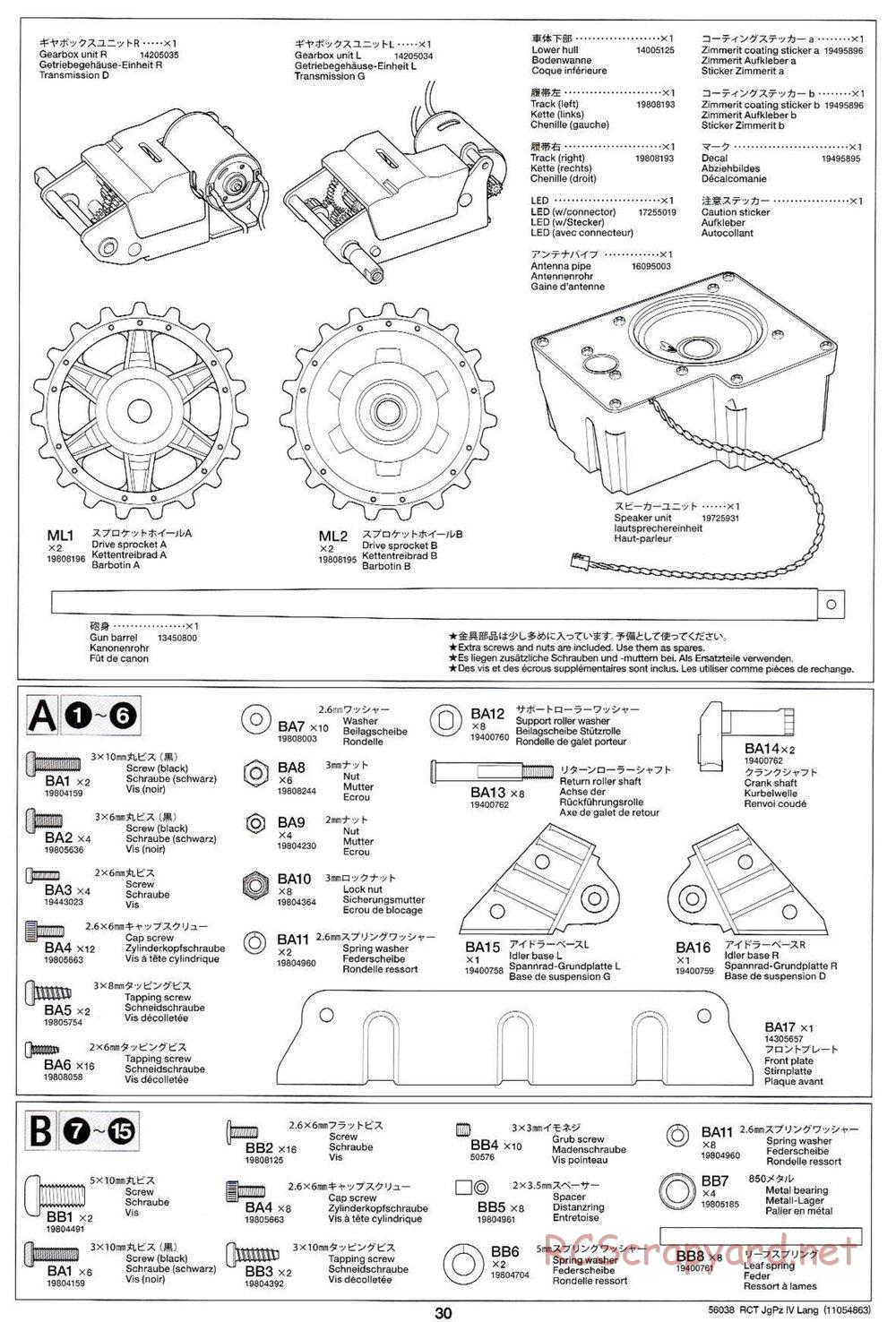 Tamiya - Jagdpanzer IV/70(V) Lang - 1/16 Scale Chassis - Manual - Page 30