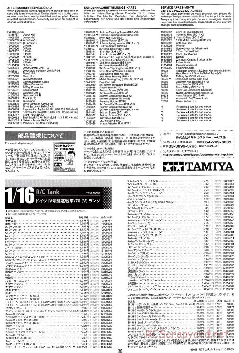 Tamiya - Jagdpanzer IV/70(V) Lang - 1/16 Scale Chassis - Manual - Page 32