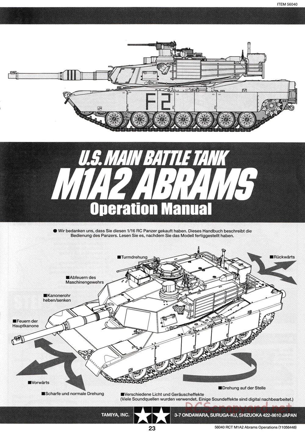 Tamiya - U.S. Main Battle Tank M1A2 Abrams - 1/16 Scale Chassis - Operation Manual - Page 1
