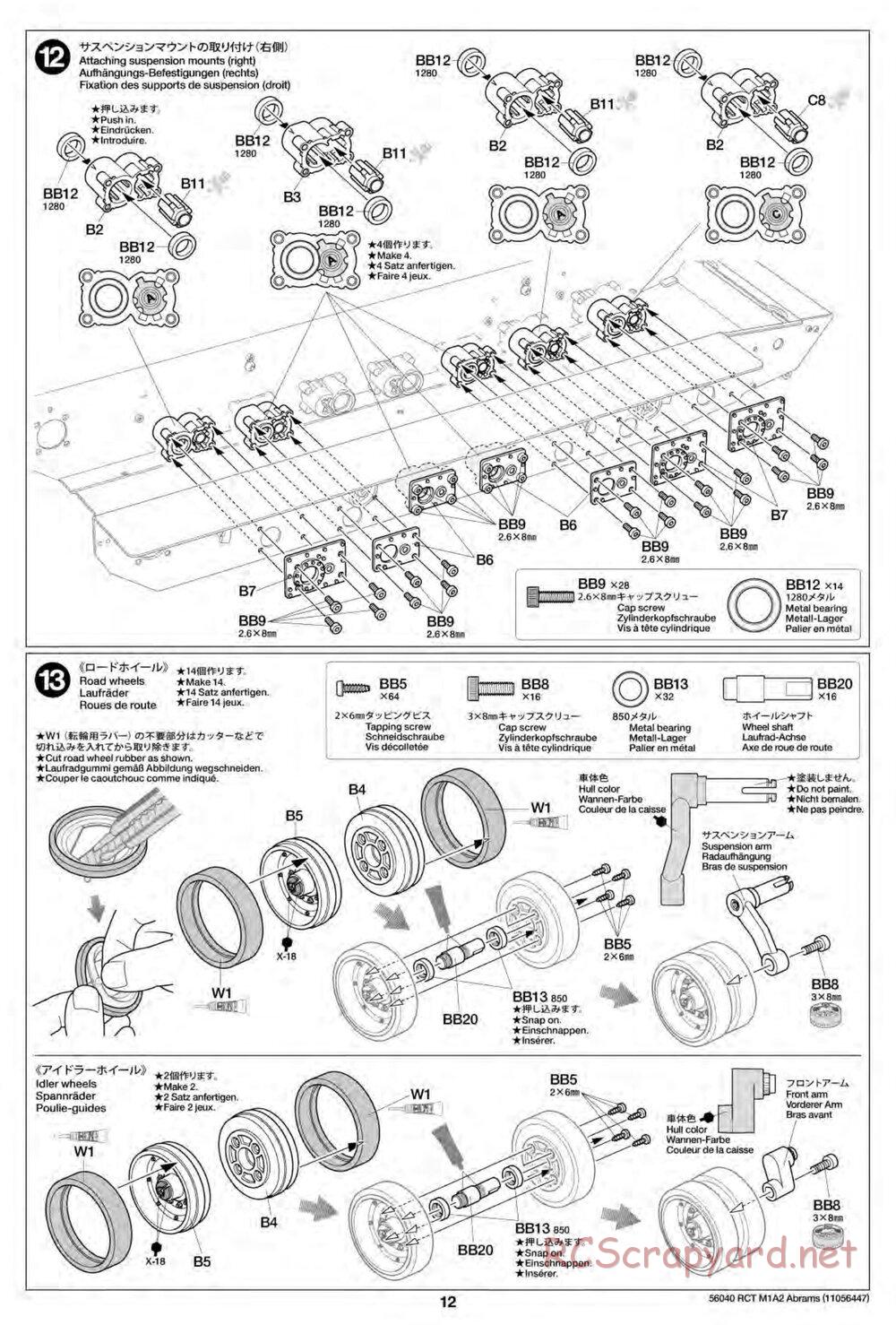 Tamiya - U.S. Main Battle Tank M1A2 Abrams - 1/16 Scale Chassis - Manual - Page 12
