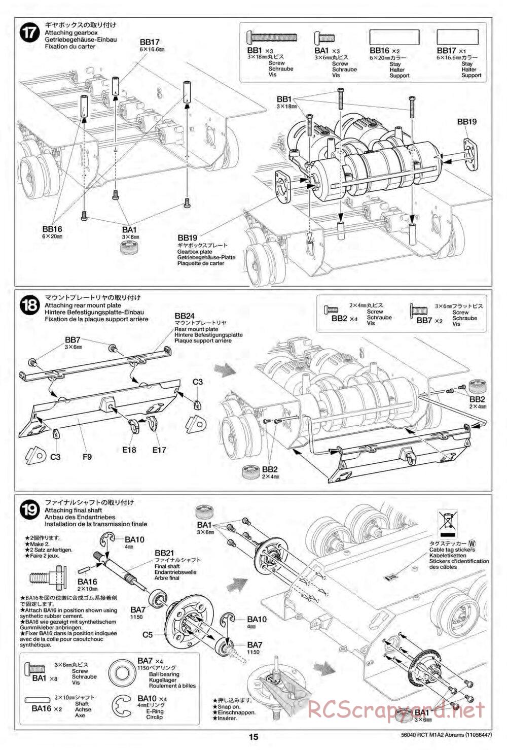 Tamiya - U.S. Main Battle Tank M1A2 Abrams - 1/16 Scale Chassis - Manual - Page 15