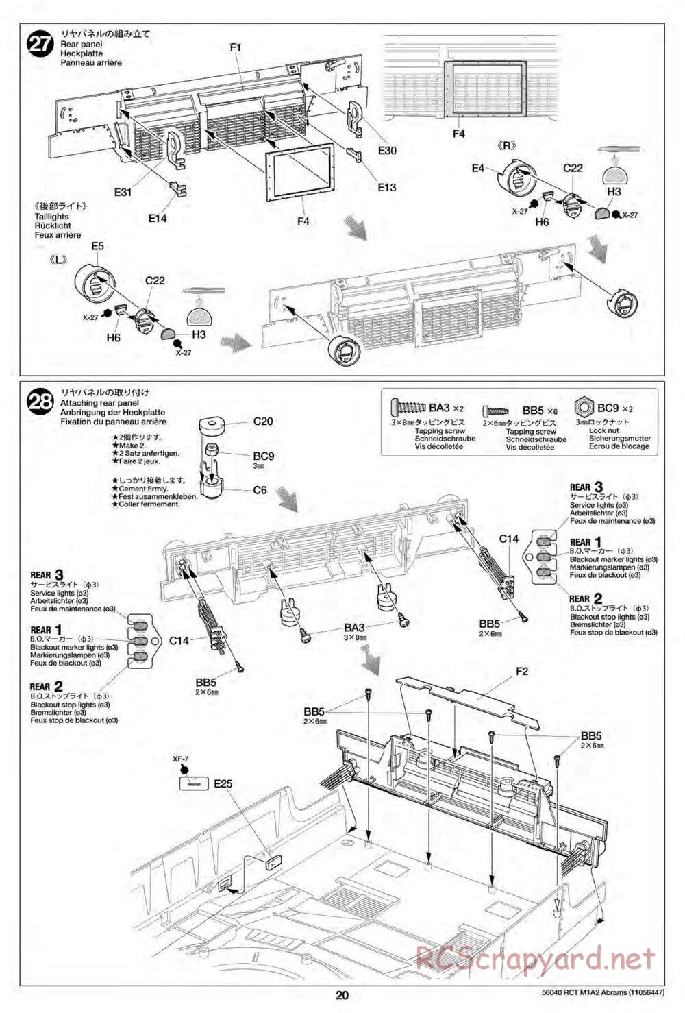 Tamiya - U.S. Main Battle Tank M1A2 Abrams - 1/16 Scale Chassis - Manual - Page 20