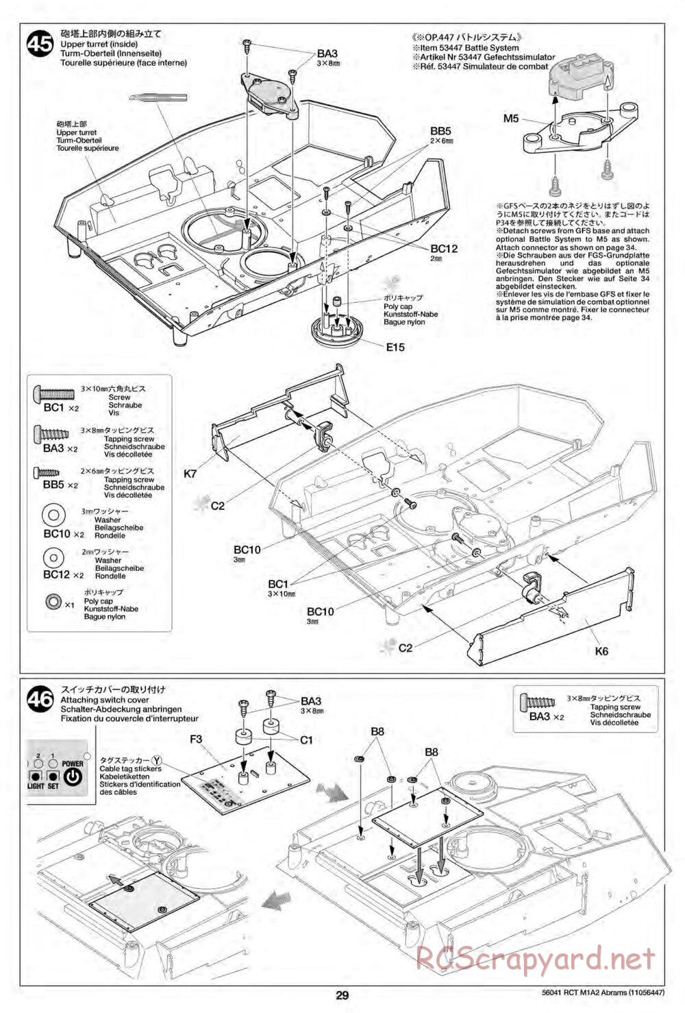 Tamiya - U.S. Main Battle Tank M1A2 Abrams - 1/16 Scale Chassis - Manual - Page 29