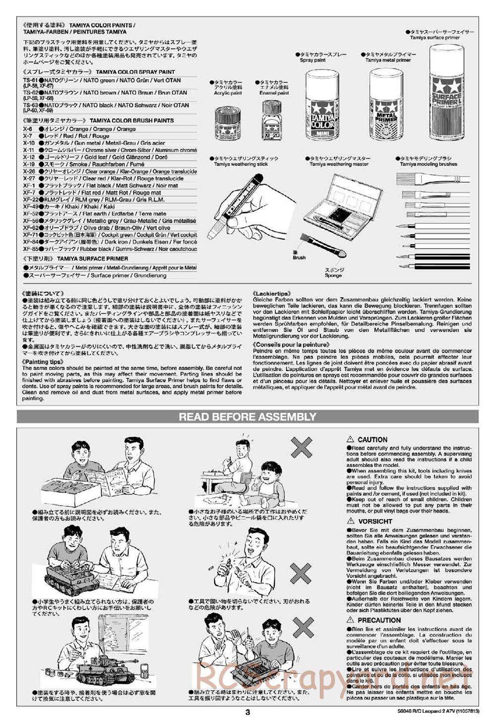 Tamiya - German Federal Army Main Battle Tank Leopard 2 A7V - 1/16 Scale Chassis - Manual - Page 3