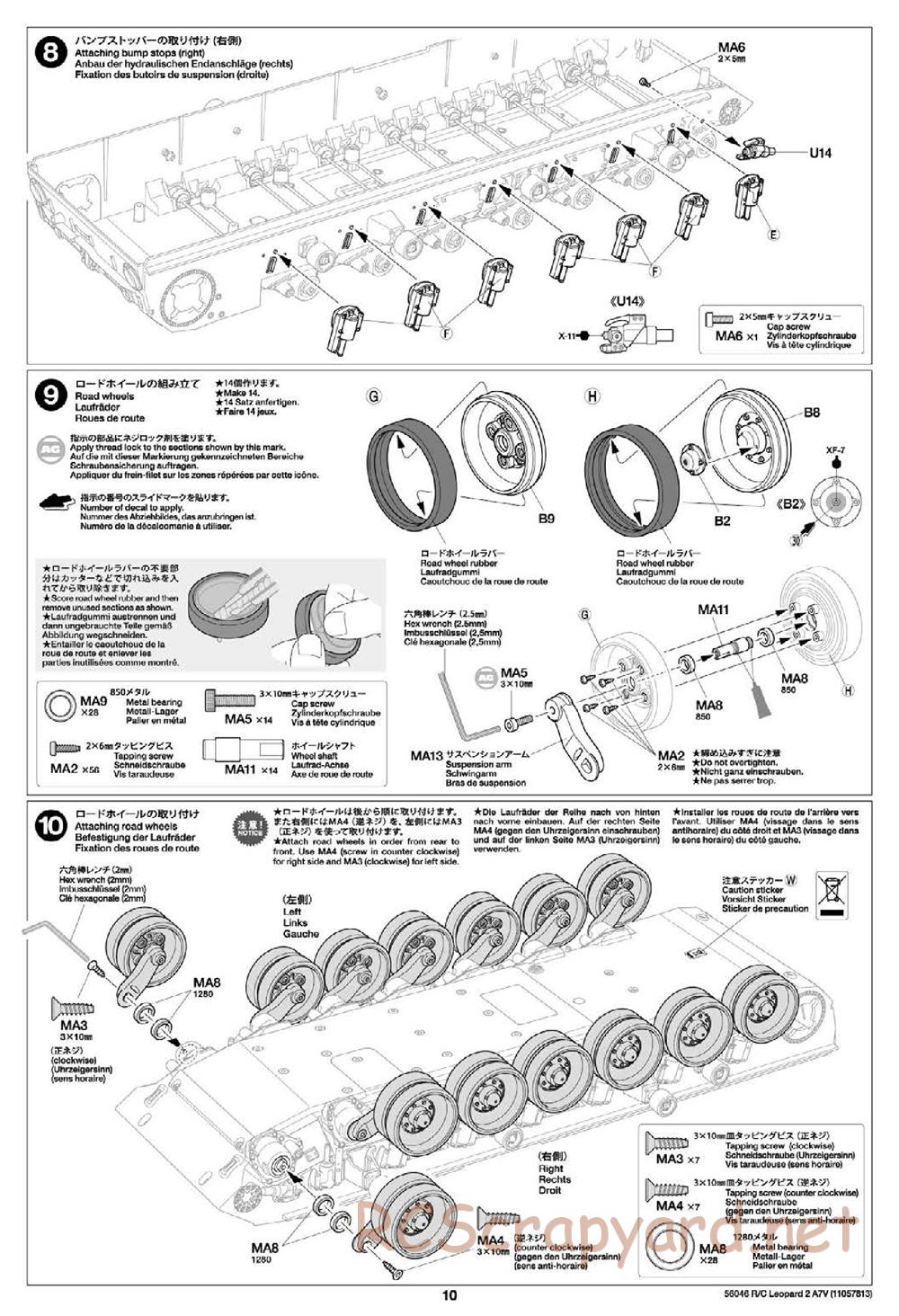 Tamiya - German Federal Army Main Battle Tank Leopard 2 A7V - 1/16 Scale Chassis - Manual - Page 10