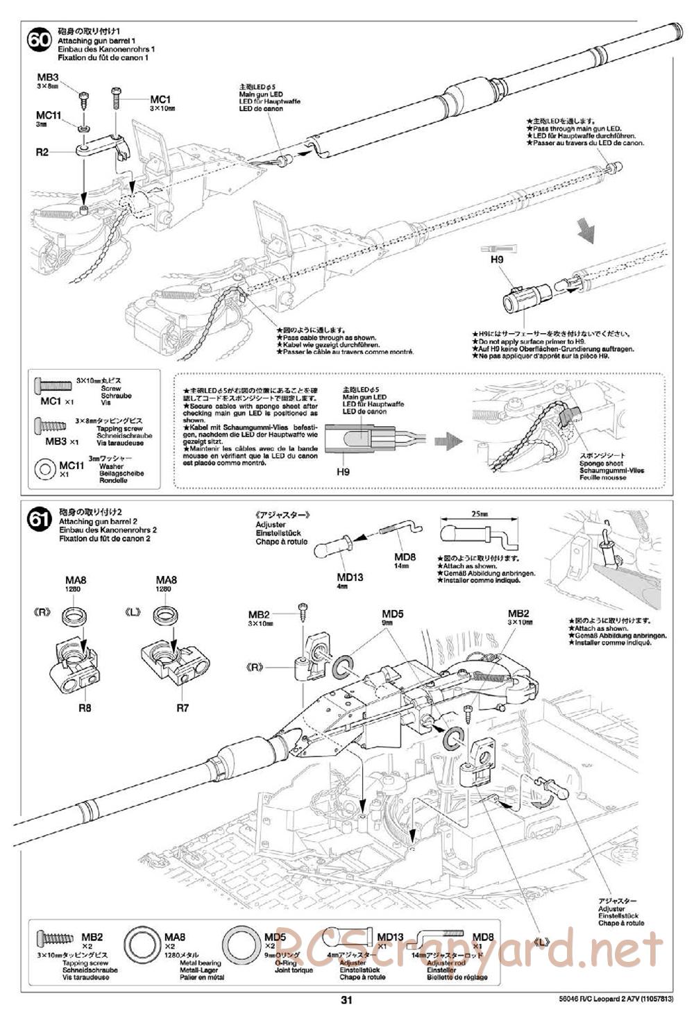 Tamiya - German Federal Army Main Battle Tank Leopard 2 A7V - 1/16 Scale Chassis - Manual - Page 31