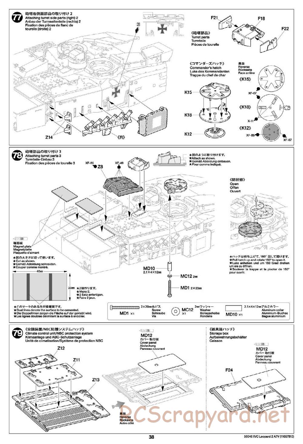 Tamiya - German Federal Army Main Battle Tank Leopard 2 A7V - 1/16 Scale Chassis - Manual - Page 38