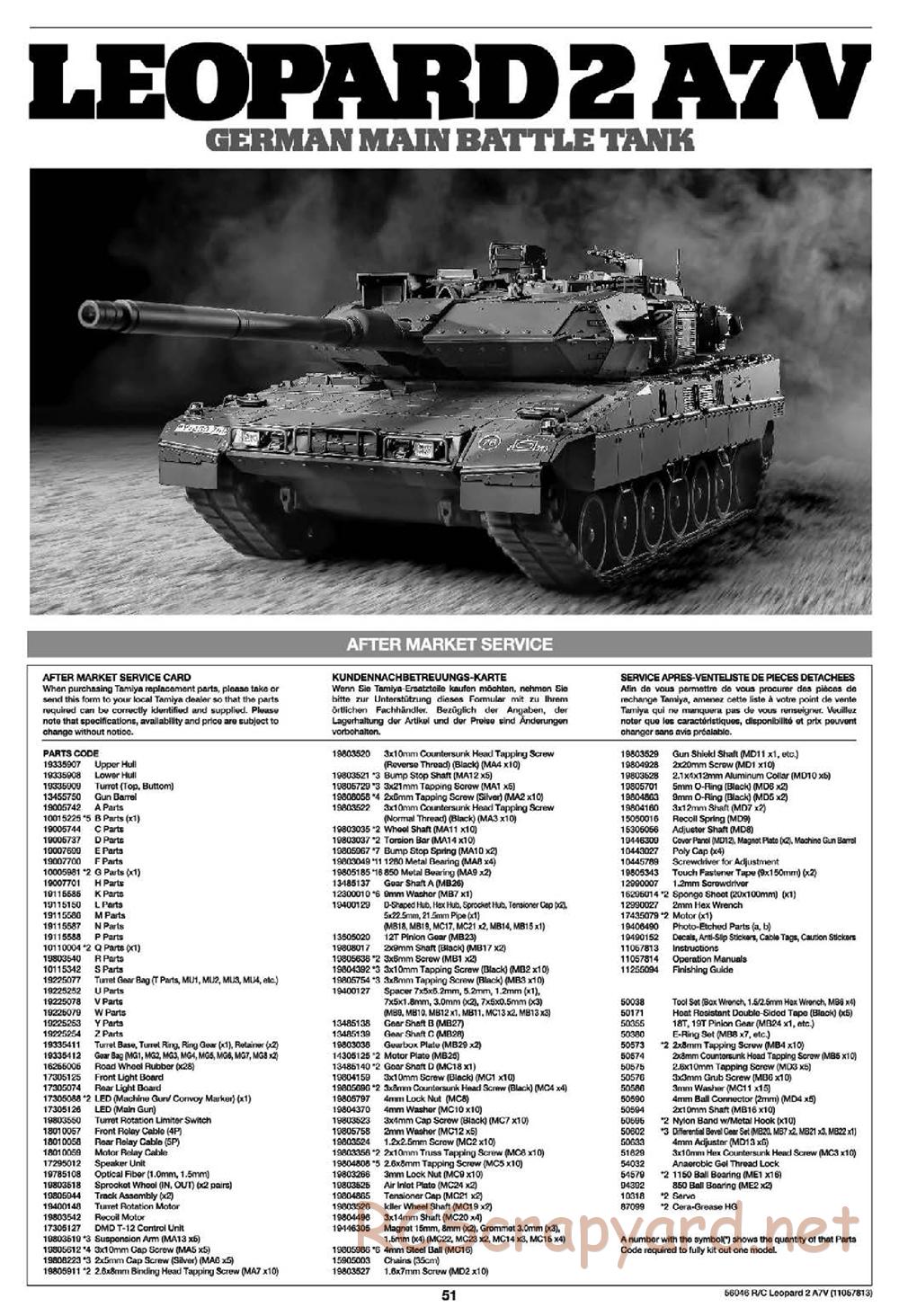 Tamiya - German Federal Army Main Battle Tank Leopard 2 A7V - 1/16 Scale Chassis - Manual - Page 51