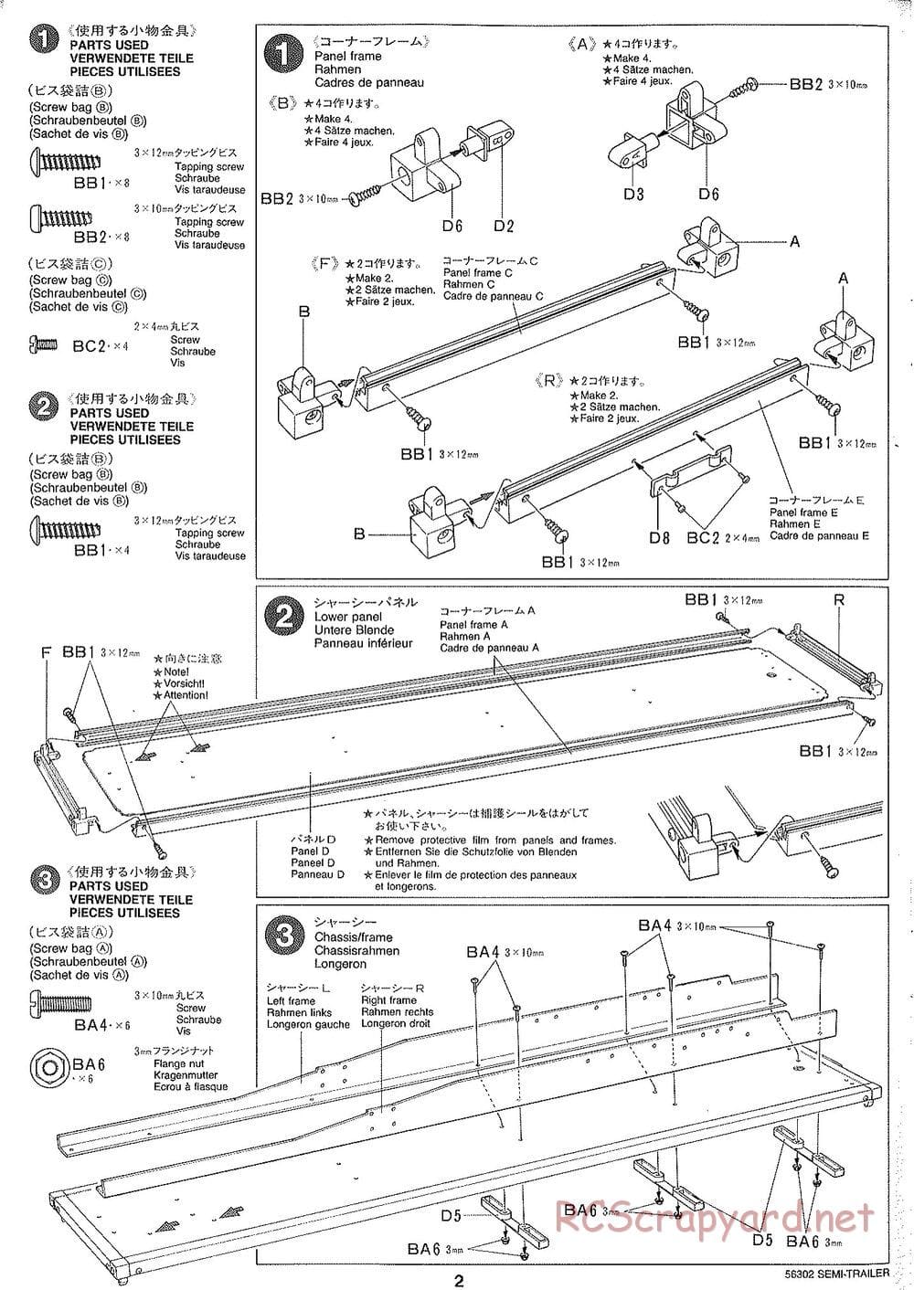 Tamiya - Semi Box Trailer Chassis - Manual - Page 2