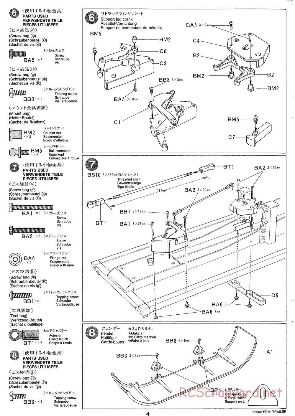 Tamiya - Semi Box Trailer Chassis - Manual - Page 4