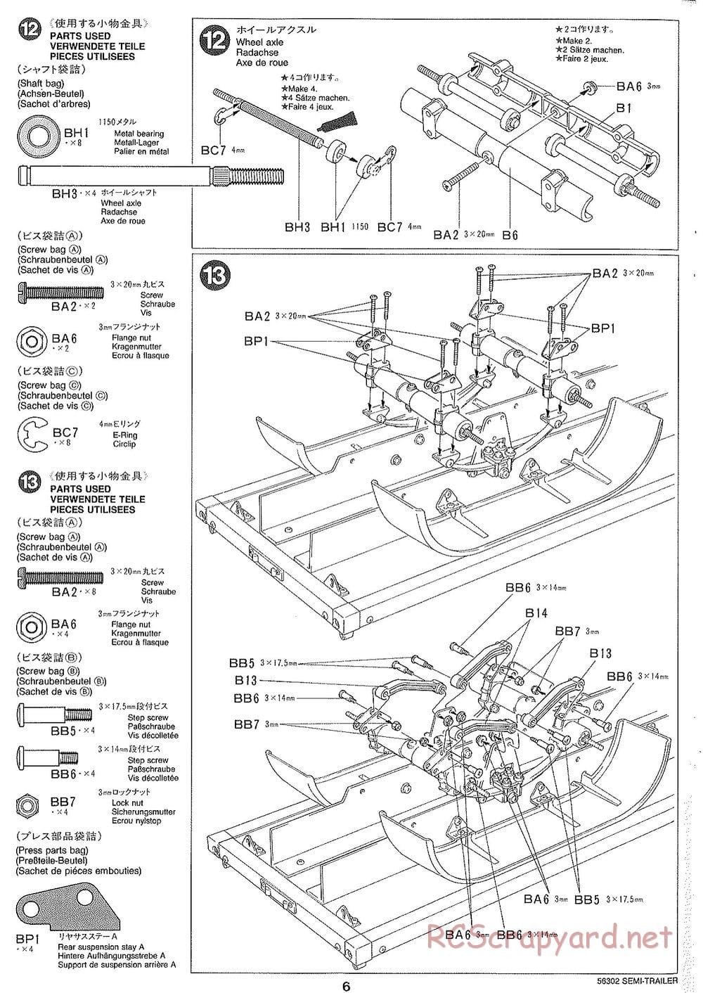 Tamiya - Semi Box Trailer Chassis - Manual - Page 6