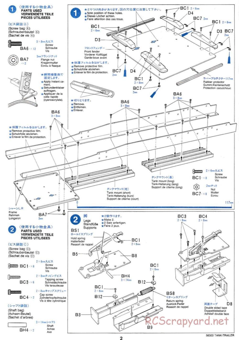 Tamiya - Semi Tanker Trailer Chassis - Manual - Page 2