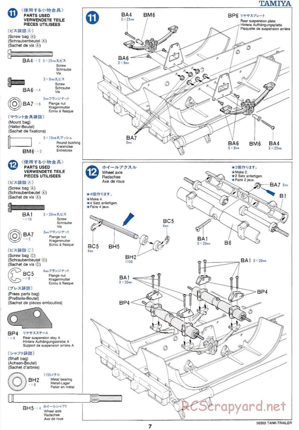 Tamiya - Semi Tanker Trailer Chassis - Manual - Page 7