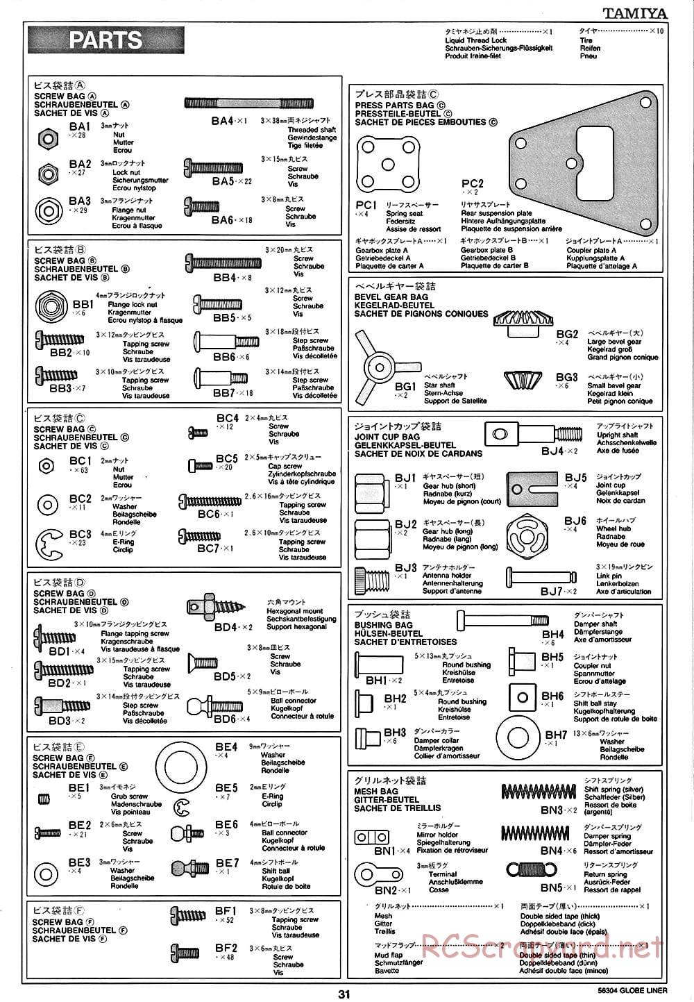 Tamiya - Globe Liner - Manual - Page 31