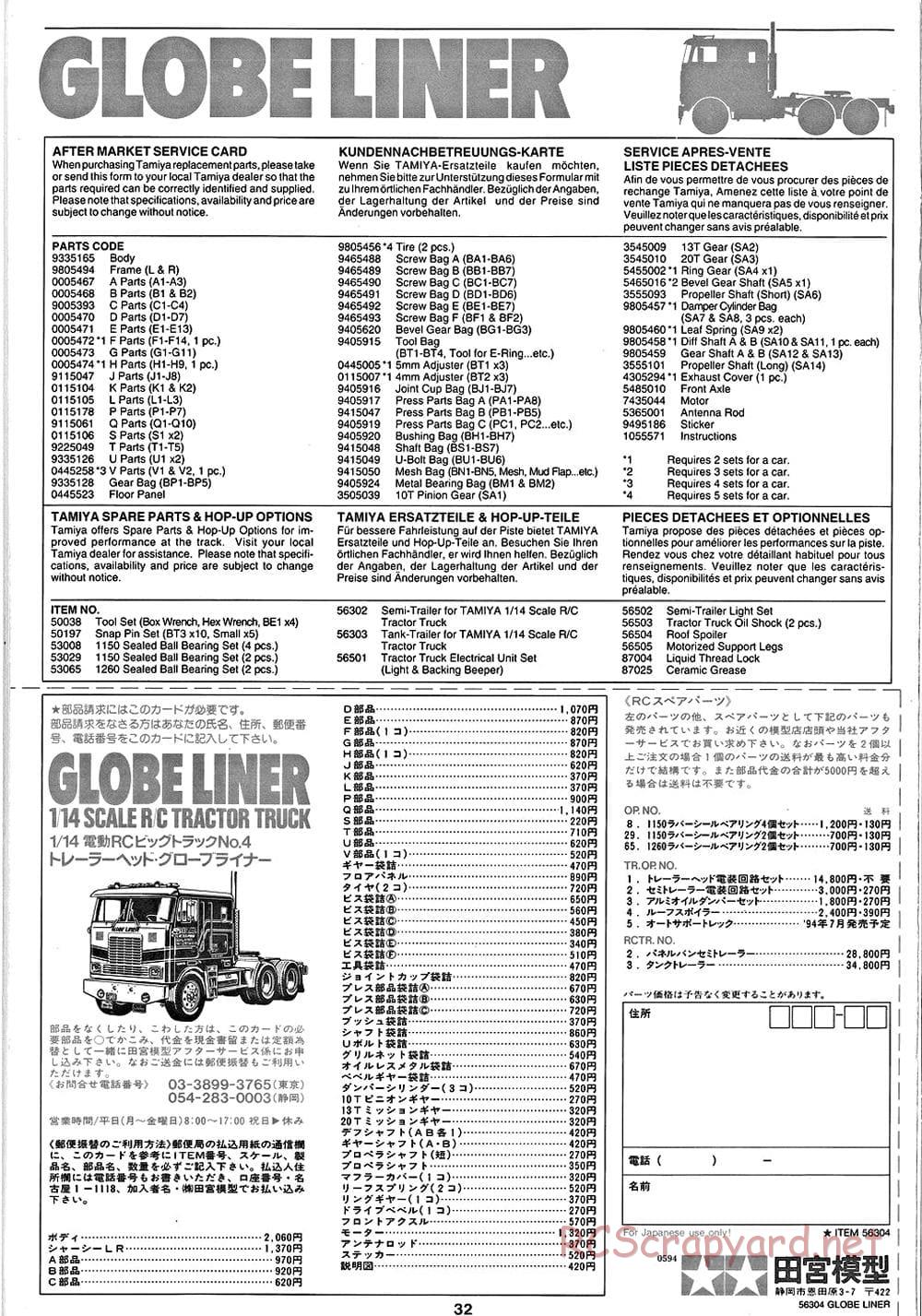 Tamiya - Globe Liner - Manual - Page 32