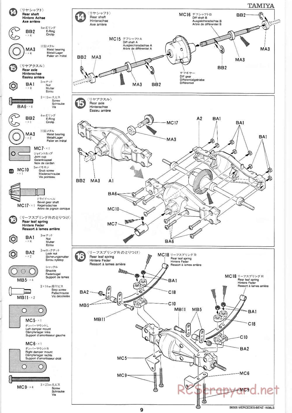 Tamiya - Mercedes-Benz 1838LS - Manual - Page 9