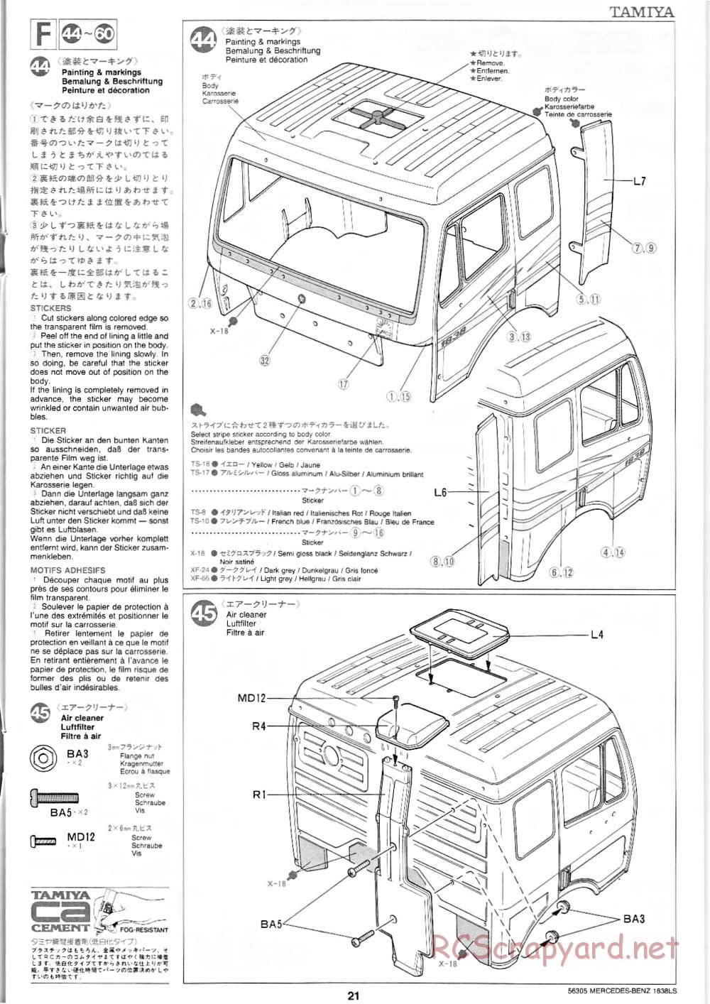 Tamiya - Mercedes-Benz 1838LS - Manual - Page 21