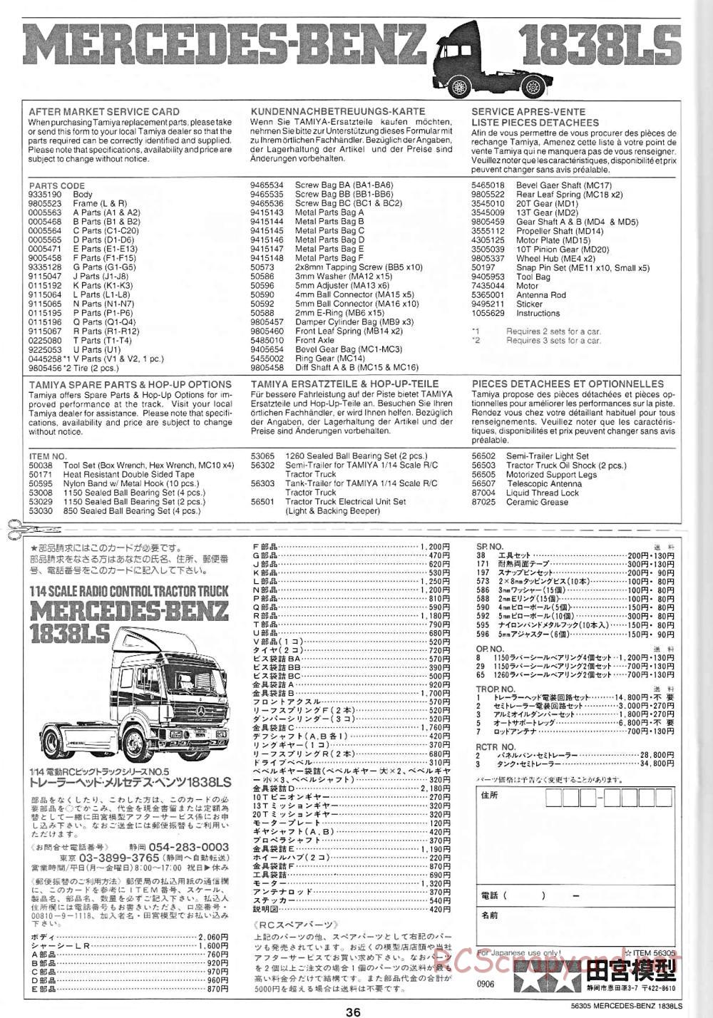 Tamiya - Mercedes-Benz 1838LS - Manual - Page 36