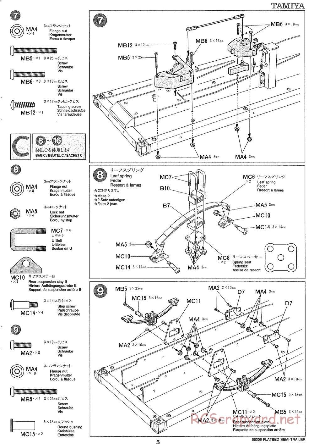 Tamiya - Semi Flatbed Trailer Chassis - Manual - Page 5