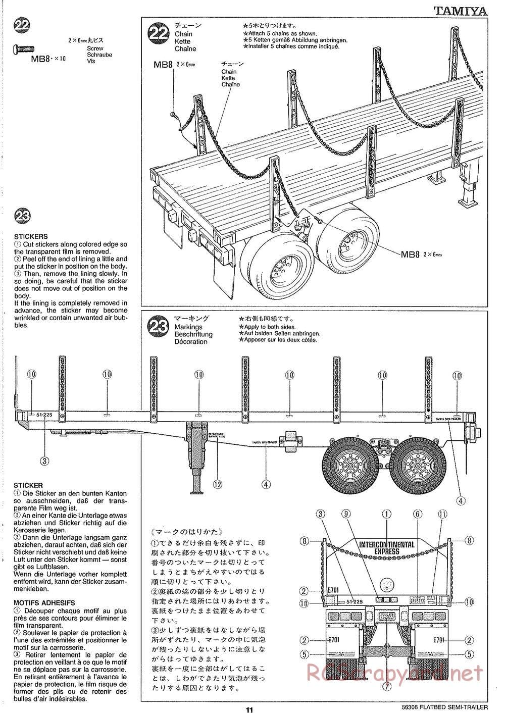 Tamiya - Semi Flatbed Trailer Chassis - Manual - Page 11