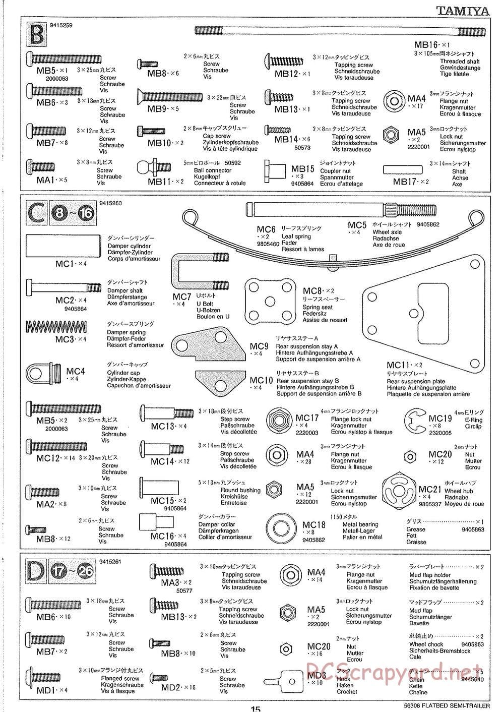 Tamiya - Semi Flatbed Trailer Chassis - Manual - Page 15