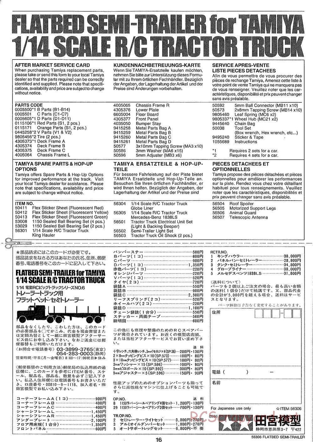 Tamiya - Semi Flatbed Trailer Chassis - Manual - Page 16