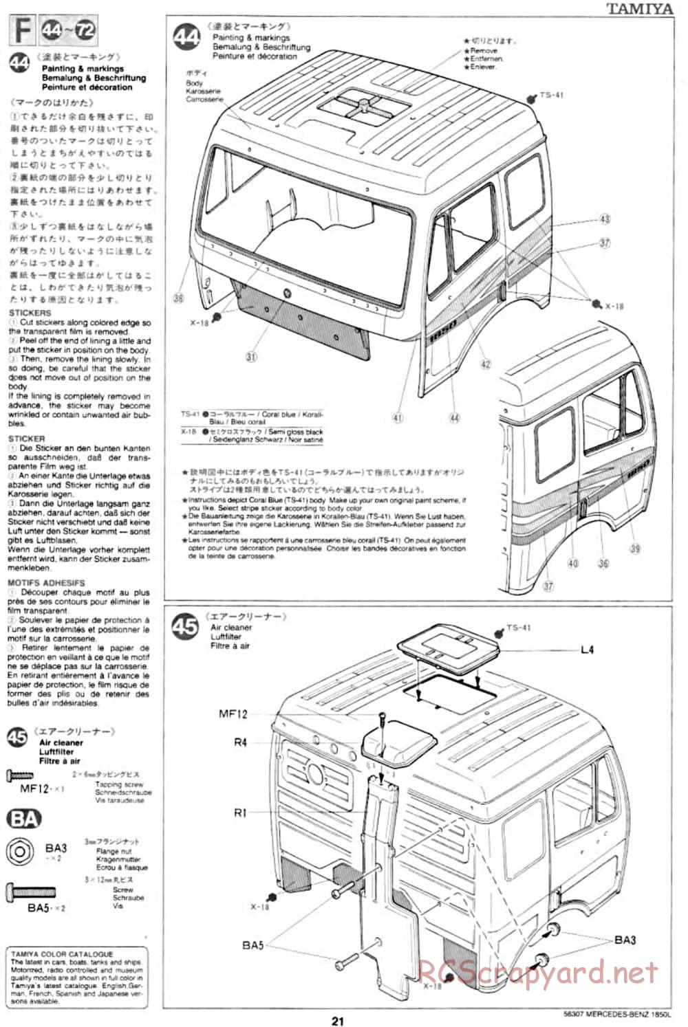 Tamiya - Mercedes-Benz 1850L Delivery Truck - Manual - Page 21