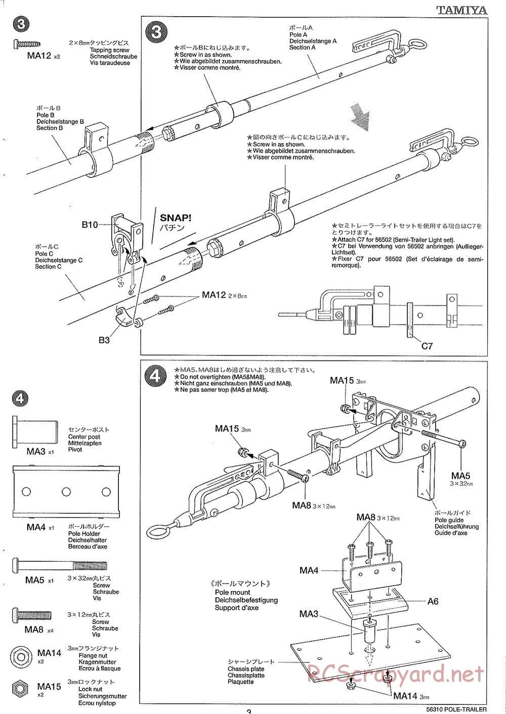 Tamiya - Semi Pole Trailer Chassis - Manual - Page 3
