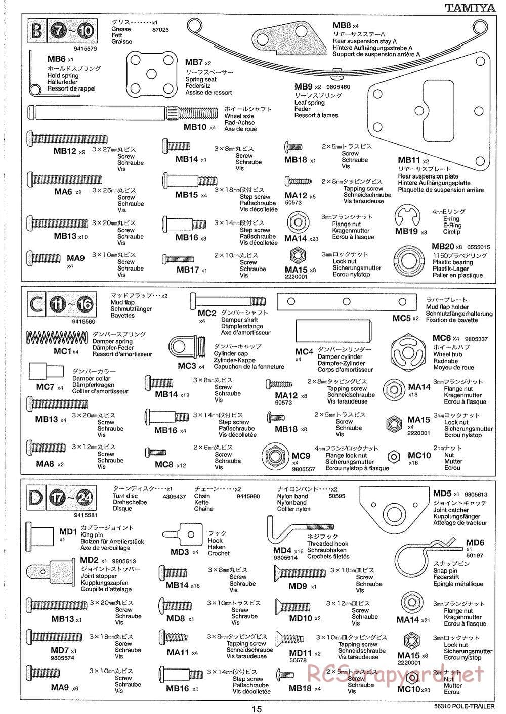 Tamiya - Semi Pole Trailer Chassis - Manual - Page 15