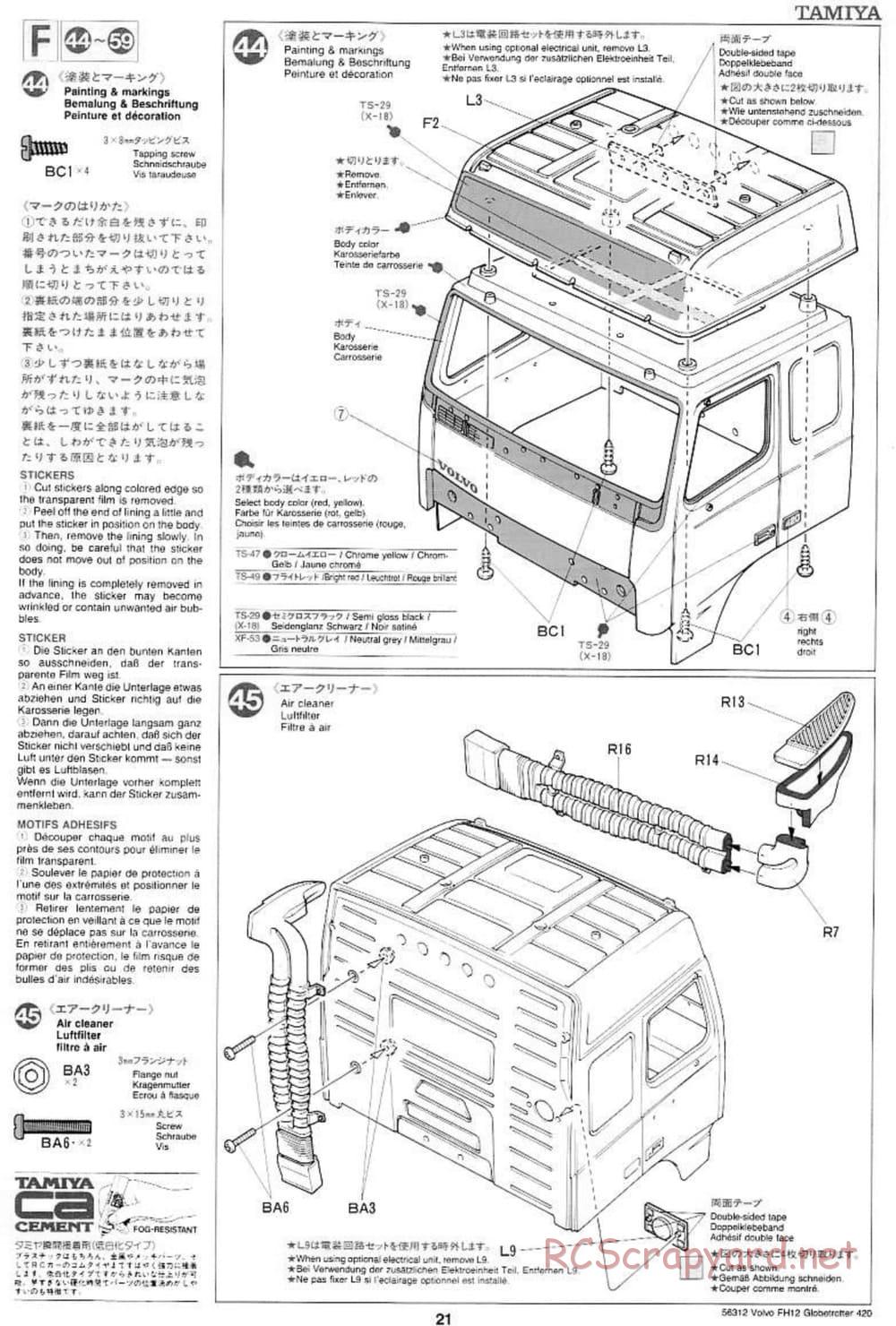 Tamiya - Volvo FH12 Globetrotter 420 - Manual - Page 21