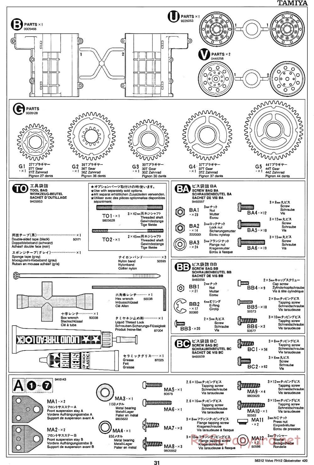 Tamiya - Volvo FH12 Globetrotter 420 - Manual - Page 31