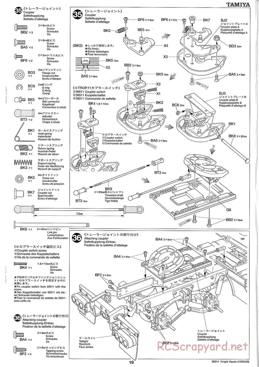 Tamiya - Knight Hauler Tractor Truck Chassis - Manual - Page 19
