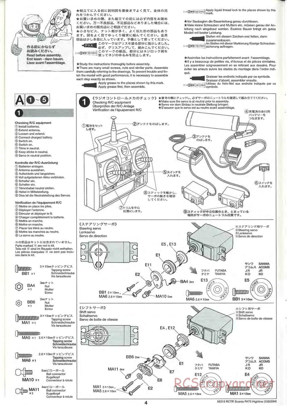 Tamiya - Scania R470 Highline Tractor Truck Chassis - Manual - Page 4