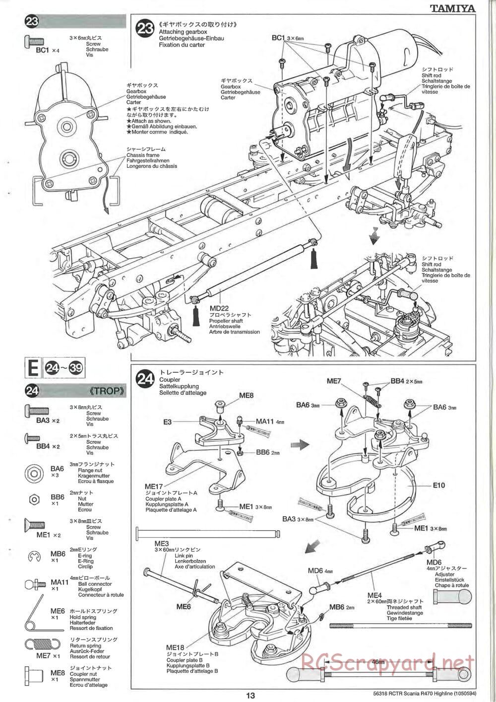 Tamiya - Scania R470 Highline Tractor Truck Chassis - Manual - Page 13