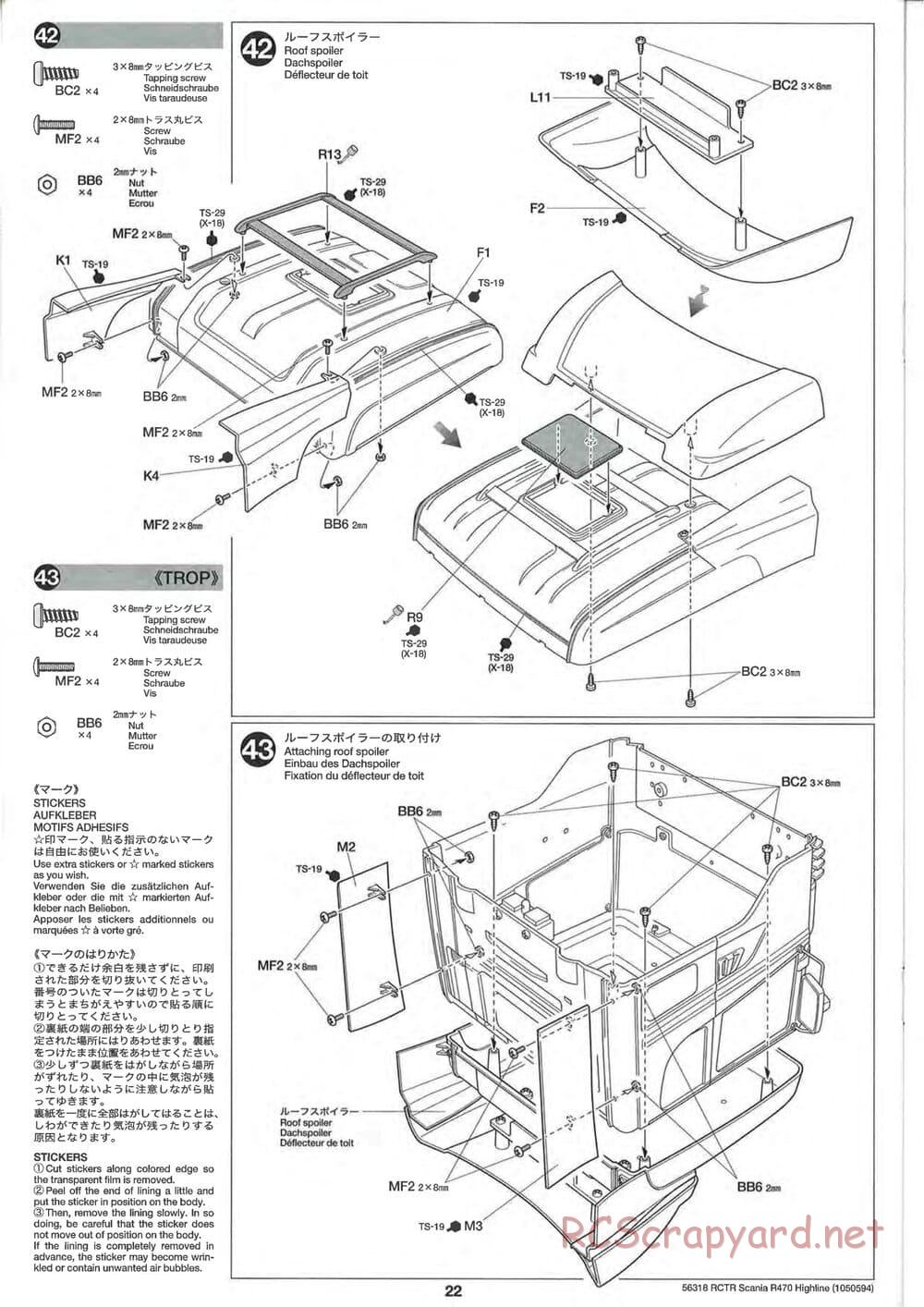 Tamiya - Scania R470 Highline Tractor Truck Chassis - Manual - Page 22