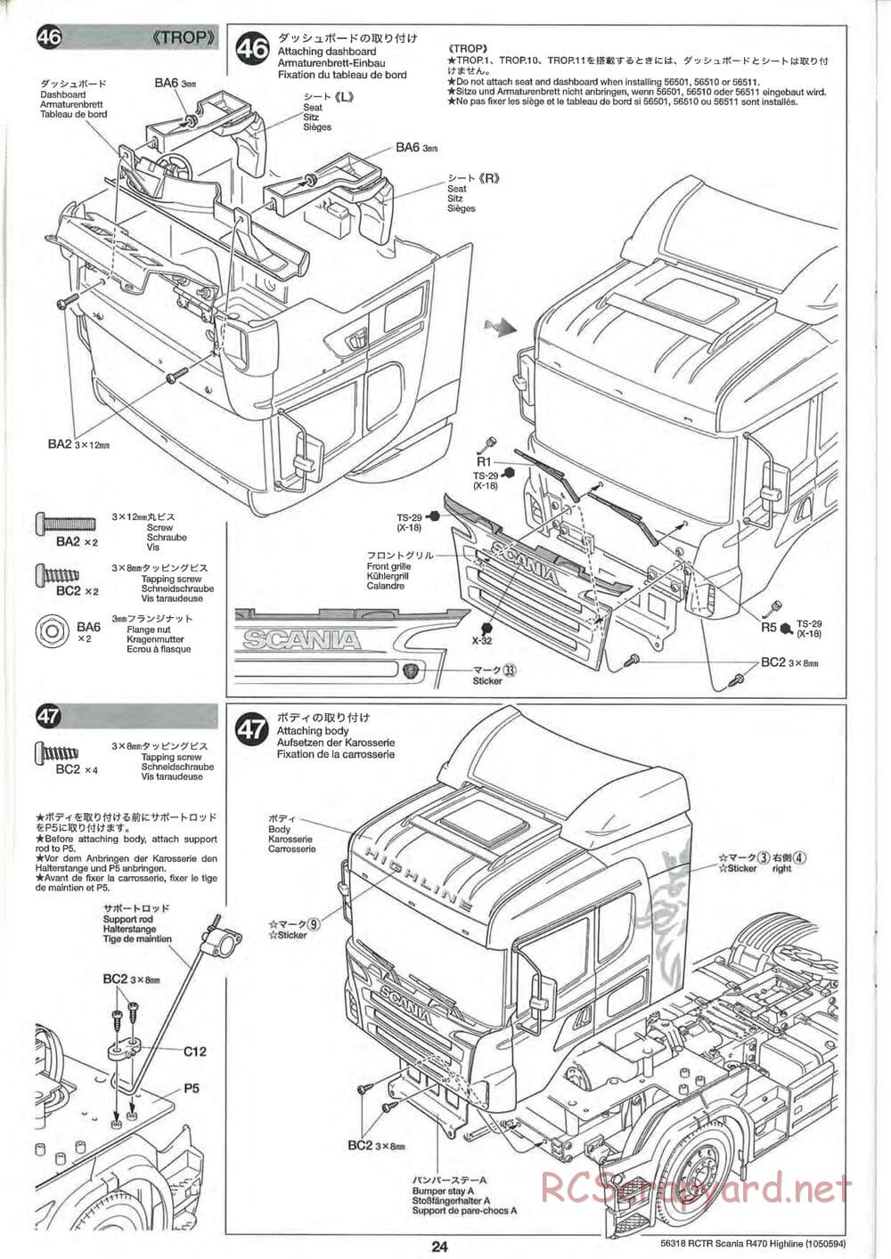 Tamiya - Scania R470 Highline Tractor Truck Chassis - Manual - Page 24