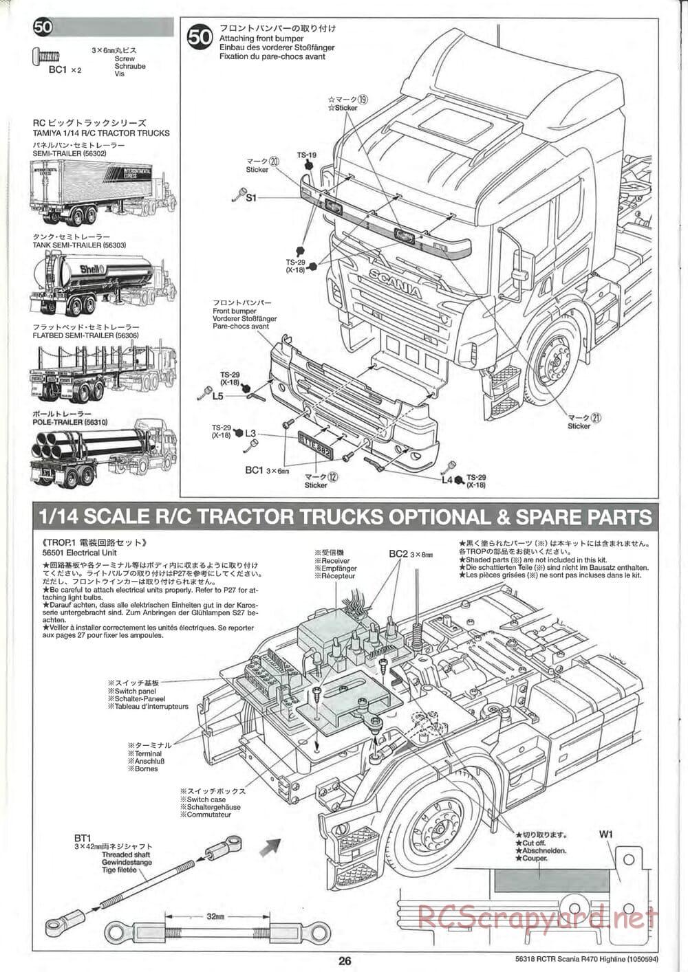 Tamiya - Scania R470 Highline Tractor Truck Chassis - Manual - Page 26