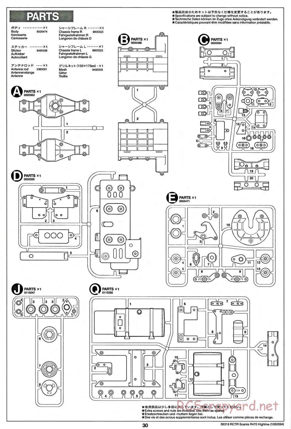 Tamiya - Scania R470 Highline Tractor Truck Chassis - Manual - Page 30