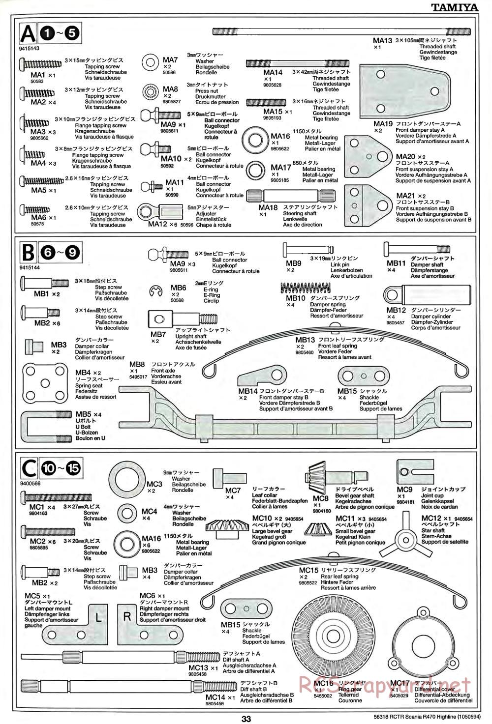 Tamiya - Scania R470 Highline Tractor Truck Chassis - Manual - Page 33