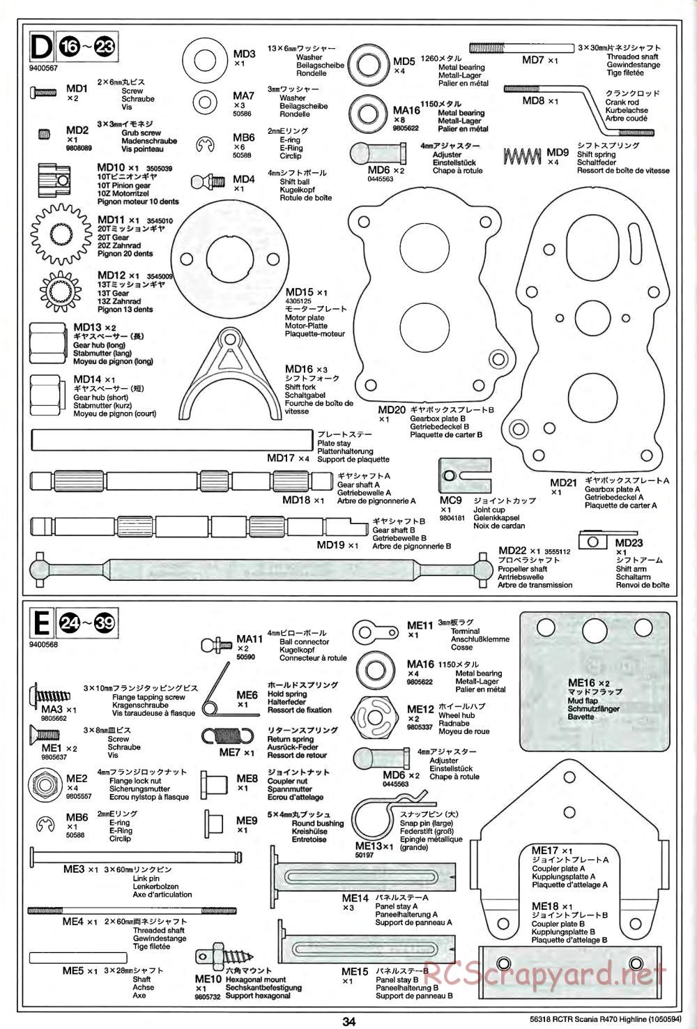 Tamiya - Scania R470 Highline Tractor Truck Chassis - Manual - Page 34