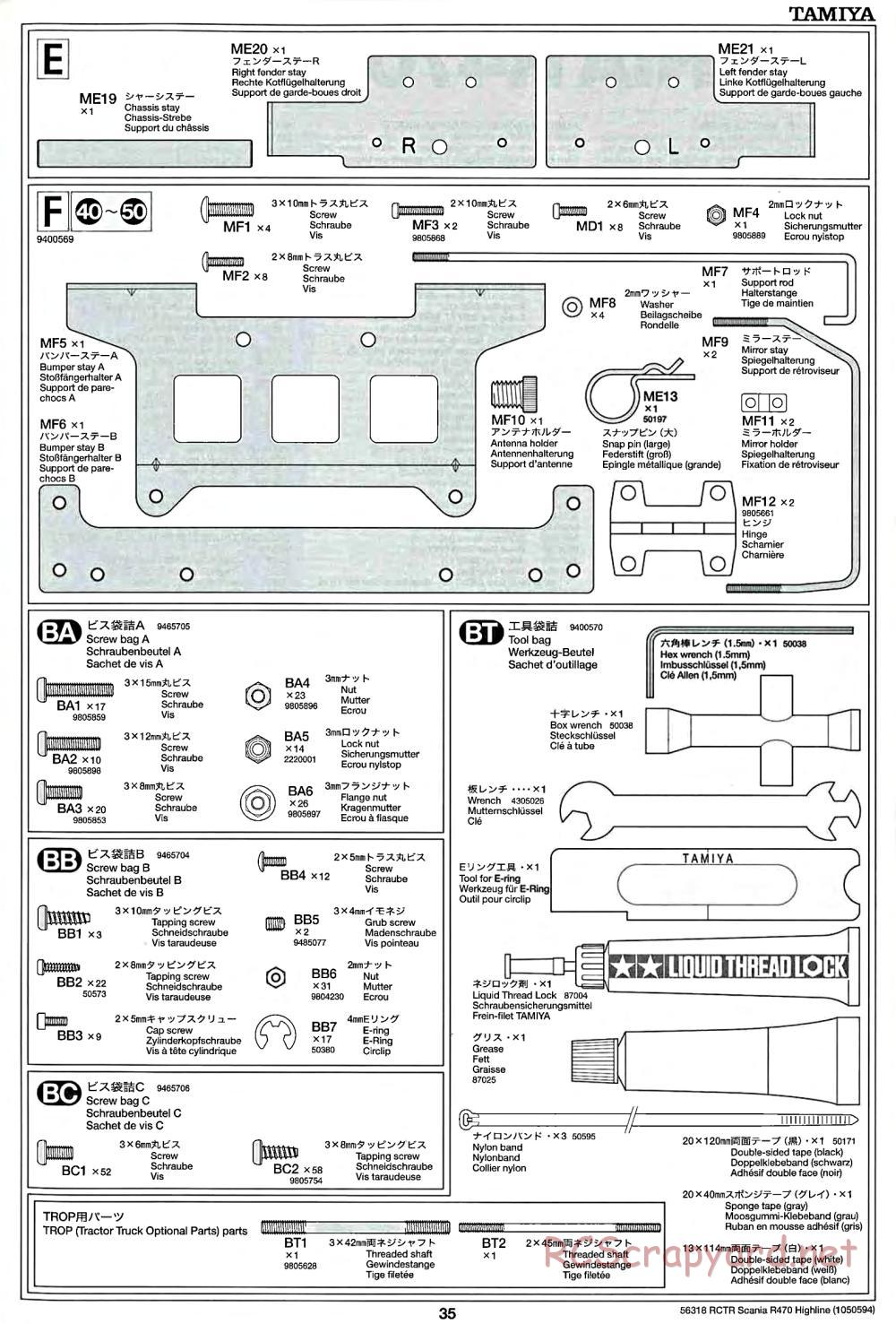 Tamiya - Scania R470 Highline Tractor Truck Chassis - Manual - Page 35