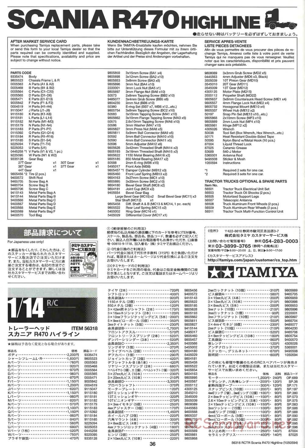 Tamiya - Scania R470 Highline Tractor Truck Chassis - Manual - Page 36