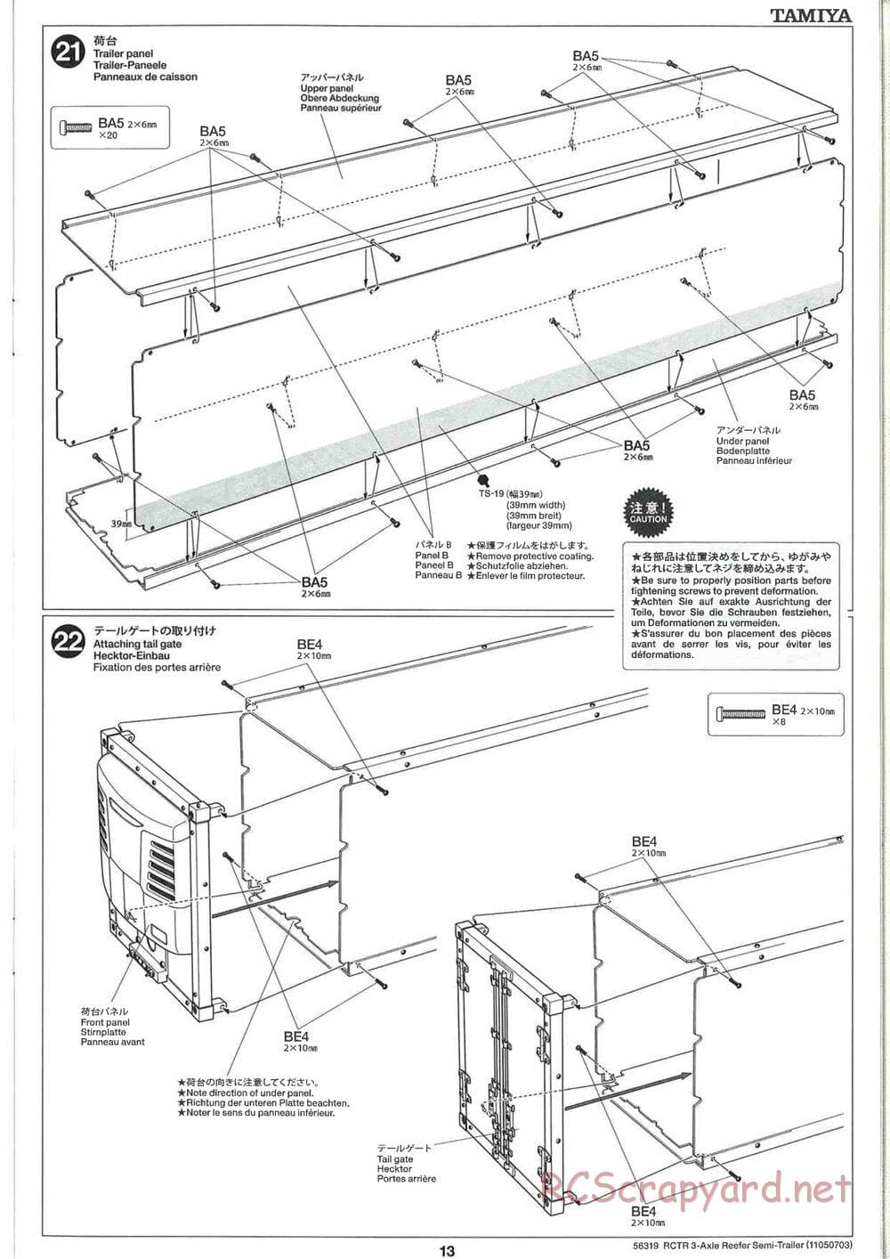 Tamiya - Semi Reefer Trailer Chassis - Manual - Page 13